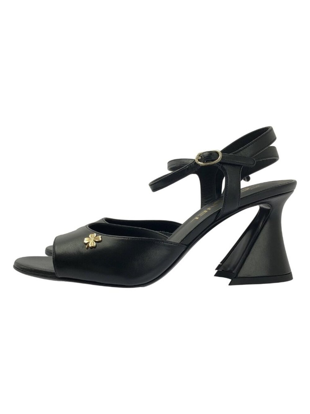 Chanel Leather CC Logo Heels Sandals 38c Black - Picture 2 of 7